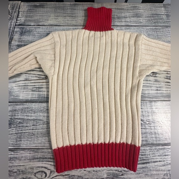 Vintage Ralph Lauren Blue Label All Wool Cream Red Turtleneck Sweater Size Large - Picture 7 of 10